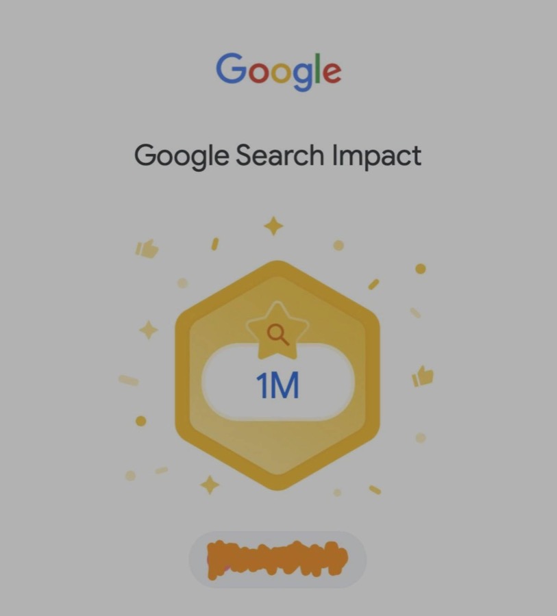 Google Search Impact badge showing 1M clicks